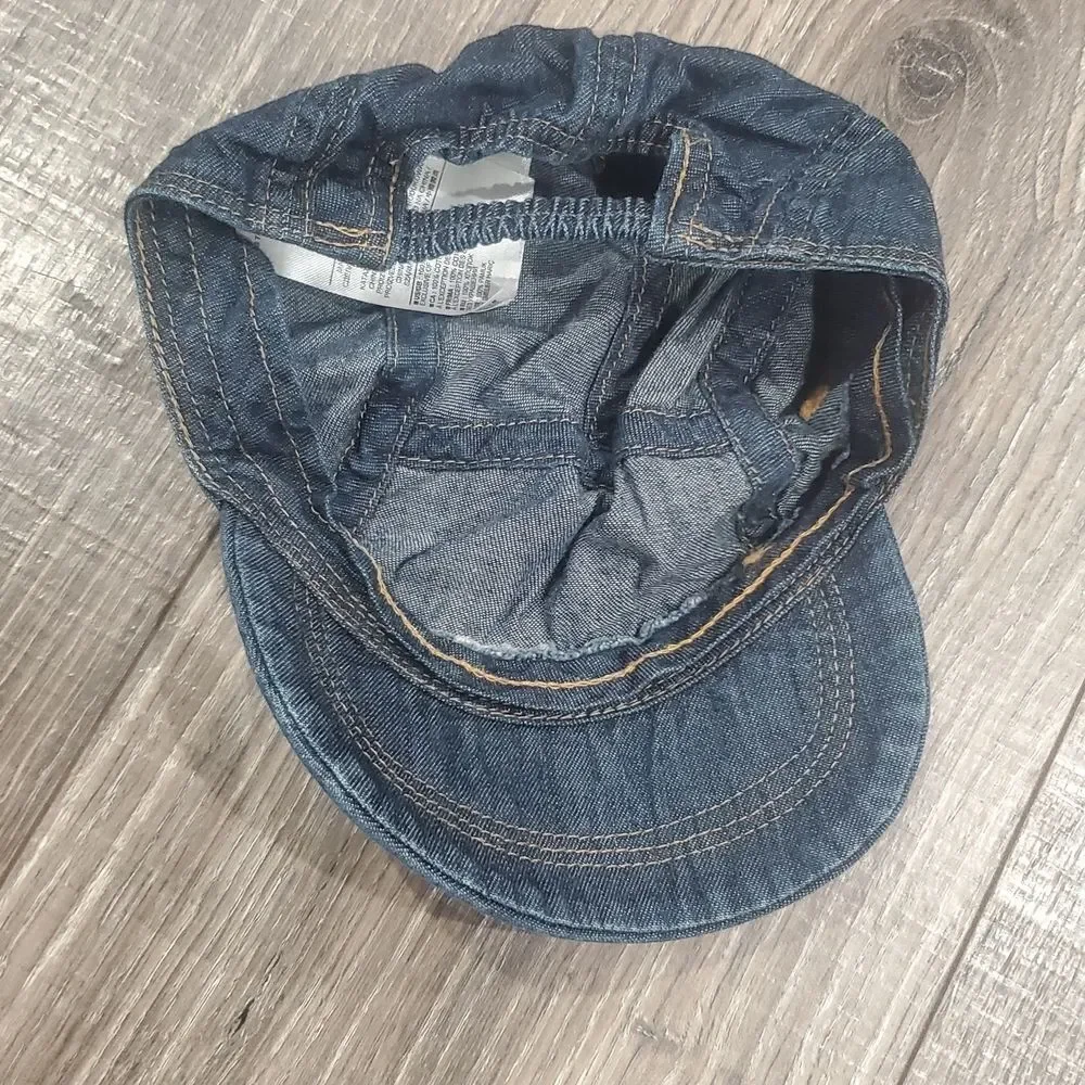 Baby Hats Babycap Beige Plaid and Blue Denim Baby Boy Hat Set 2 Pieces